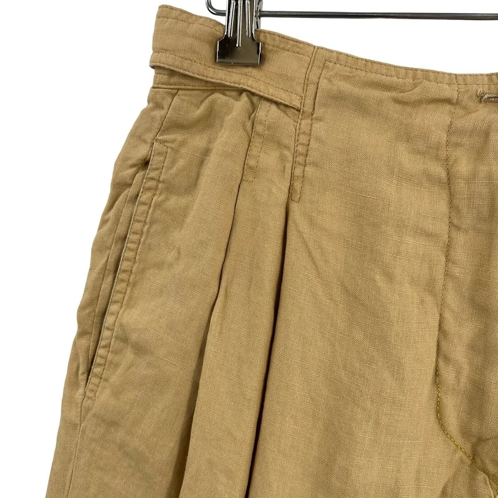 Gucci A-Line Skirt Tan‎ Pleated Midi Linen Back Buckle 46(IT) 10(US) SEE NOTES